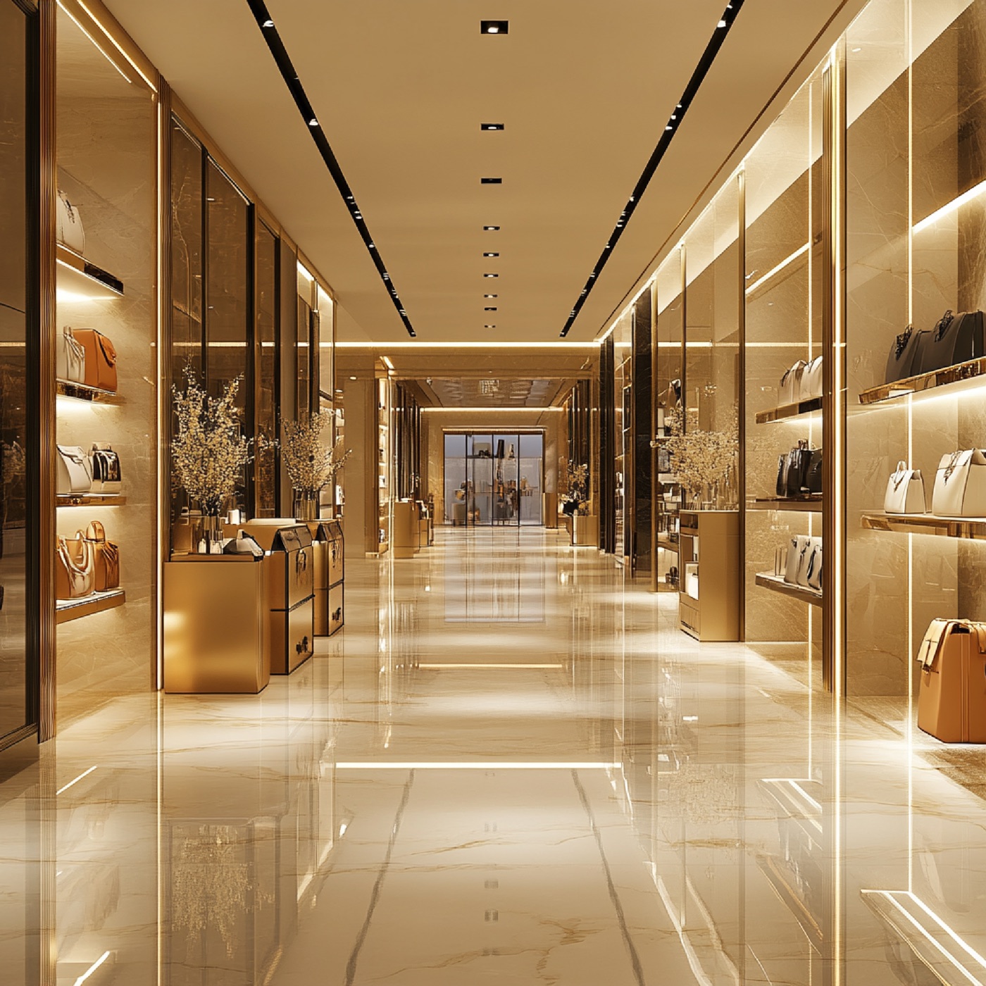 Elegant luxury retail interior with illuminated displays